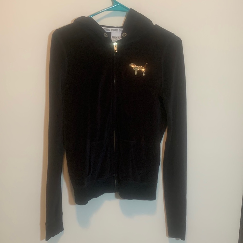 PINK velour zip up hoodie